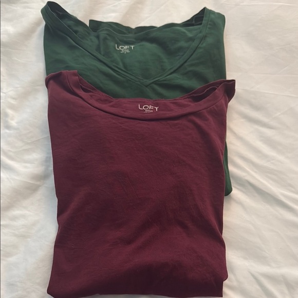 LOFT Forest Green and Deep Burgundy Long Sleeve 100% cotton,Scoop & V Neck - Picture 1 of 5